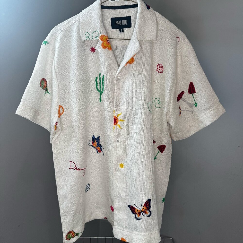Short sleeve, comfortable, white polyester button down shirt MALIBU by Drill